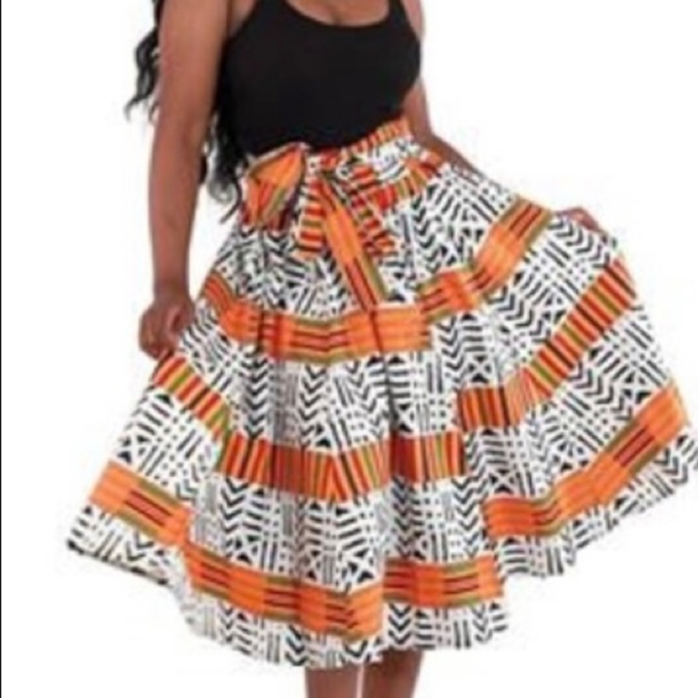 African Kente Mud Print skirt with matching head wrap
